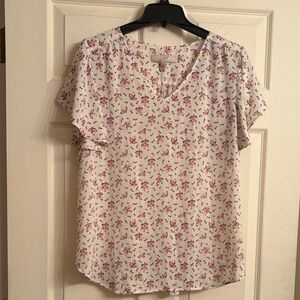 LOFT Floral Blouse - White and Pink